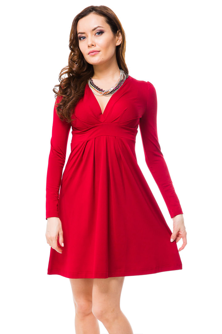 Фото товара 6939, бордовое платье с длинными рукавами