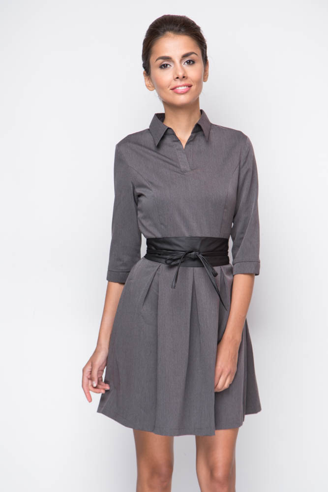 Фото товара 8400, строгое платье с поясом-кушаком