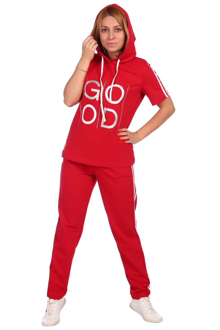Фото товара 18340, красный спортивный костюм с капюшоном
