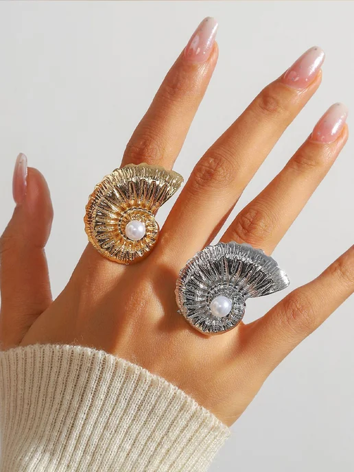 Фото товара 25602, кольцо ракушка бижутерия регулируемое безразмерное золотое